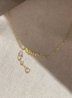 中古风金色拉丝麦穗锆石流苏项链