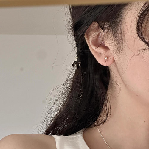 925银针迷你小珍珠螺丝拧耳钉养耳洞百搭洋气小众设计感简约耳环 - 图0