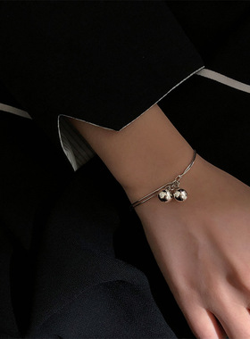电镀s925纯银双层铃铛手链女韩版学生简约个性小众设计甜美小清新