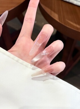 新款春夏纯欲爆闪裸色清透蝴蝶显白猫眼手工穿戴甲2026爆款长款