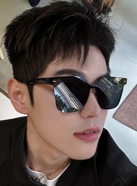 2025新韩版潮男士一体平面黑色偏光墨镜方圆脸显瘦开车驾驶太阳镜