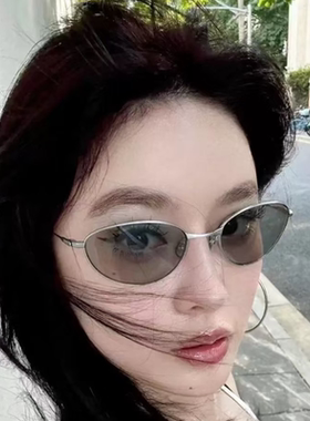 金属银框浅灰猫眼墨镜女潮老钱风