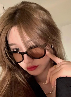日系韩版黑框茶色墨镜大脸