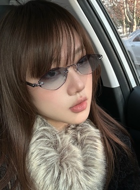 无框多边猫眼渐变灰蓝显瘦太阳镜