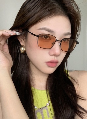 2026复古金属黑框茶色太阳眼镜女