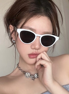 复古白色猫眼墨镜女潮2025新款