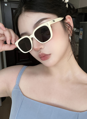 复古米白方形圆脸显瘦GM墨镜女