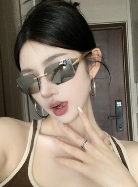 复古金框水银无框显瘦太阳镜女潮