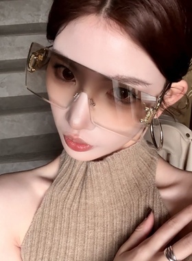 复古无框方形渐变茶显瘦女墨镜女