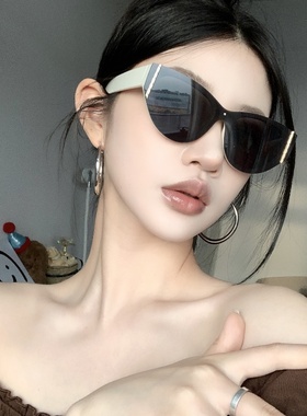 复古无框一体高级质感白色太阳镜