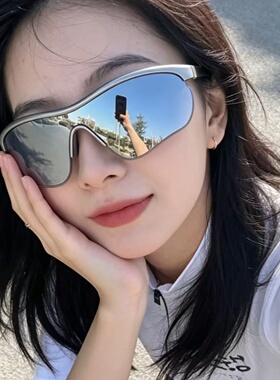 户外骑行防风银边半框Y2K墨镜
