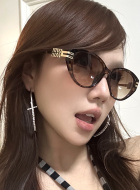 复古欧美辣妹豹纹渐变茶猫眼墨镜