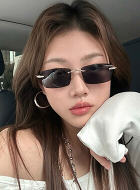 无框镶钻全黑墨镜女显瘦高智感