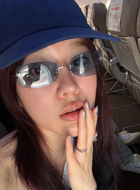 复古蓝色无框小方形墨镜防紫外线