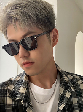 韩版网红潮男近视偏光墨镜经典黑色方形框防紫外线太阳镜女圆胖脸