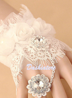 新娘超仙婚礼白色蕾丝手链戒指
