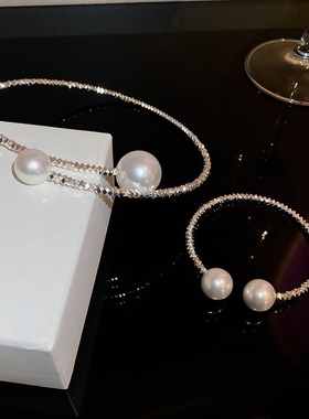 轻奢碎银几两珍珠开口项圈项链韩国高级感锁骨链网红个性气质项饰