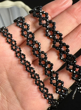 天然黑尖晶颈链锁骨链黑色choker不掉色复古短款气质百搭项链小众