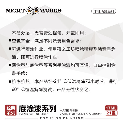 NightWorks NDL 经典系列底涂型 红色/黄色/绿色水性丙烯17ml消光 - 图2