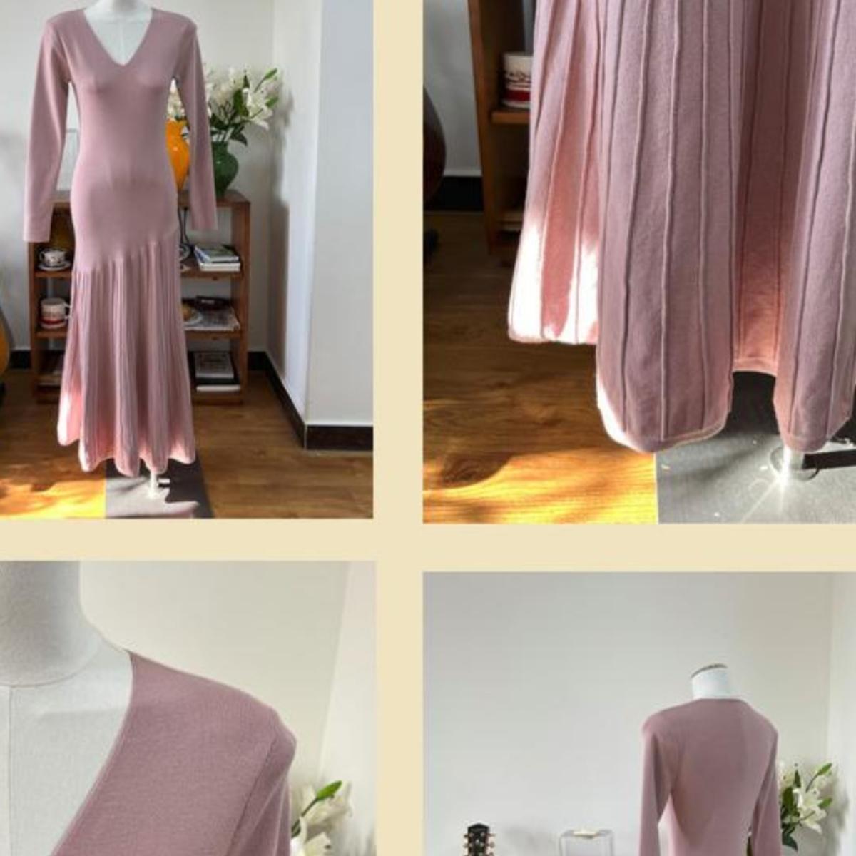 气质优雅V领针织连衣裙女2025高级感内搭包臀打底毛衣中长鱼尾裙 - 图0