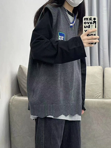 Трикотажный жилет для влюбленных, демисезонный свитер без рукавов, с медвежатами, оверсайз