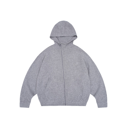 RAPPEYE 高级感百搭宽松慵懒连帽针织开衫上衣重磅斜拉链毛衣外套