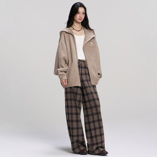 RAPPEYE 高级感百搭宽松慵懒连帽针织开衫上衣重磅斜拉链毛衣外套