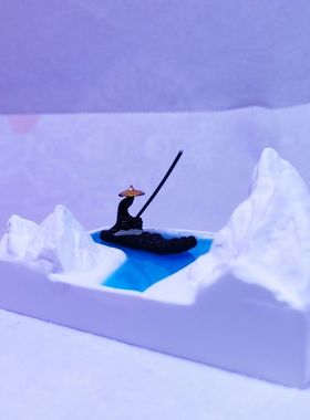 手办古代侠客姜太公钓鱼微缩人物江湖故人微景观盆景小人寒江孤影