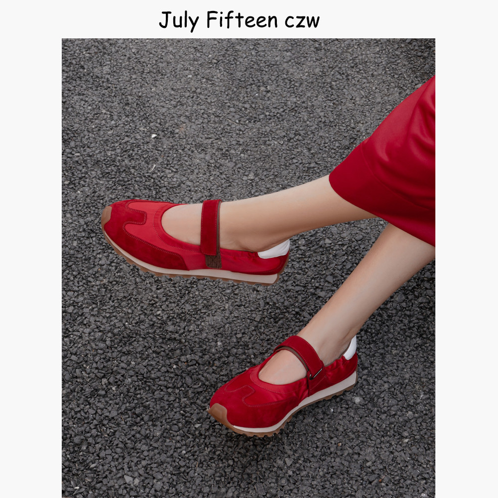 2026新款羊翻皮拼色玛丽珍运动鞋女休闲芭蕾舞鞋平底魔术贴德训鞋,淘宝优惠券,粉丝福利购,淘宝优惠卷