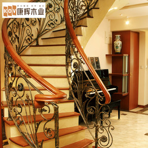 康辉实木楼梯扶手 阁楼楼梯护栏 旋转铁艺楼梯 家用复式铁艺楼梯