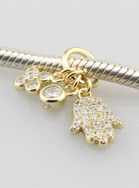 纯银镀金镶钻锆石手链吊坠