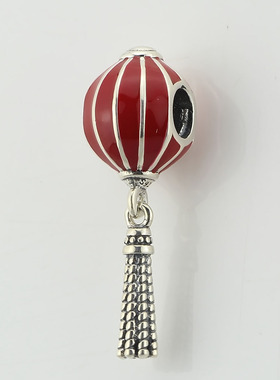 纯银红色滴油螺纹手链吊坠