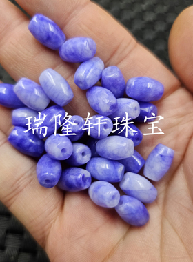 蓝干青米珠玉石散珠蓝色石英岩玉