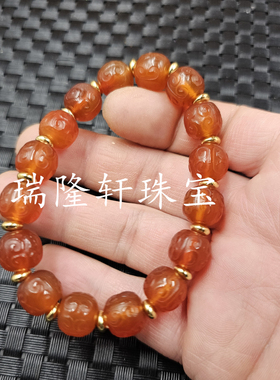 冰种红玛瑙回纹珠玉石手链