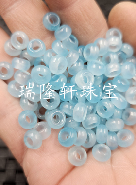 海蓝色石英岩玉大孔玉扣算盘珠