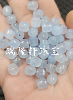 海蓝色老型珠玉石散珠石英岩玉