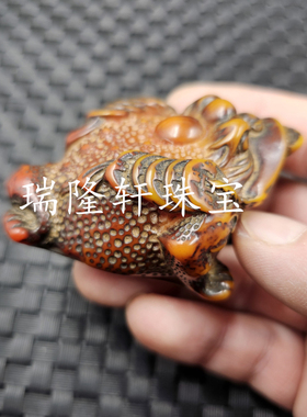 人造蜜蜡金蝉手把件橘红色