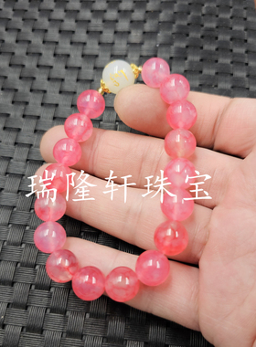 粉冰花玛瑙圆珠玉石手链芙蓉粉