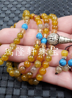 水草玛瑙圆珠圆珠手链紫色