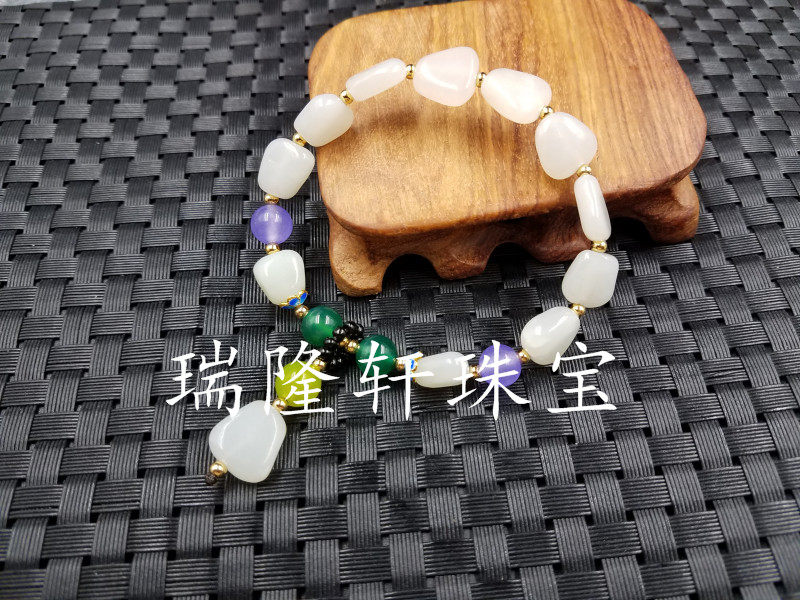 高档精美天然玉石a货和田玉手链景泰蓝配件手链 白玉手链玉石手串 - 图2