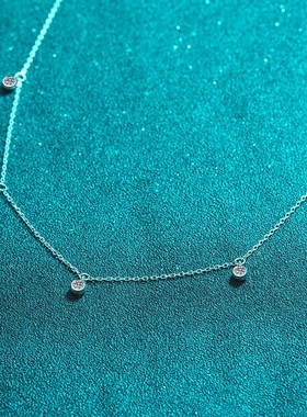 D色50分莫桑石项链满天星锁骨链925纯银镀pt950铂金颈链女友礼物