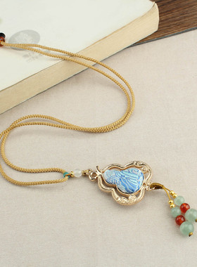 非遗仿宋锦双面葫芦吊坠毛衣链女