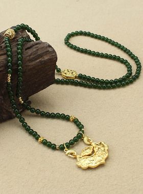 国风新中式锦鲤如意锁碧绿珠项链