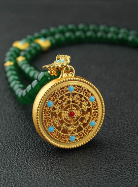 新中式国风绿色琉璃串珠古风项链