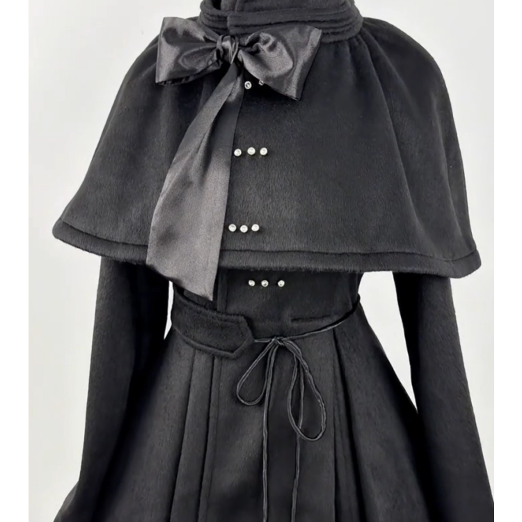 复古暗黑系哥特风套装女冬季新款黑色斗篷披肩+长款连衣裙两件套,淘宝优惠券,粉丝福利购,淘宝优惠卷