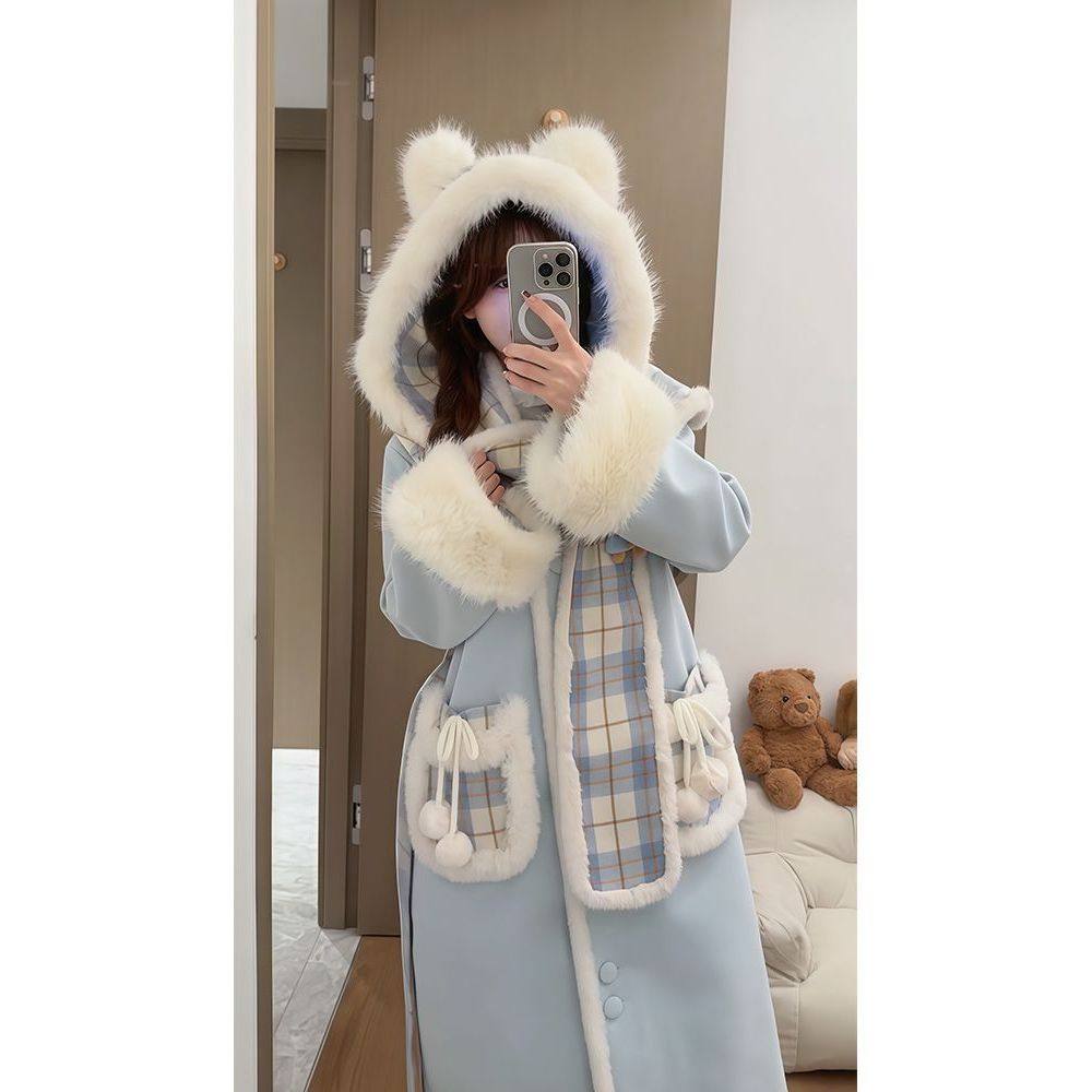 【雾蓝冰川】 小个子甜美清新Lolita毛呢外套+围巾冬季两件套装,淘宝优惠券,粉丝福利购,淘宝优惠卷