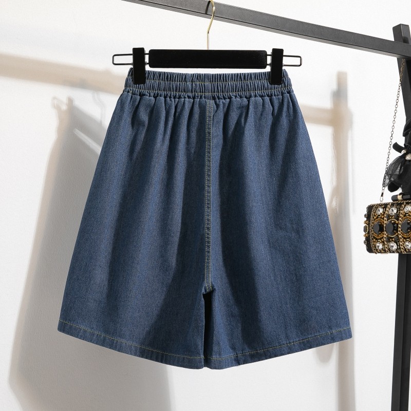 夏季女装批新款发休闲宽松遮肉阔腿中裤大码抽绳松紧高腰牛仔短裤,淘宝优惠券,粉丝福利购,淘宝优惠卷