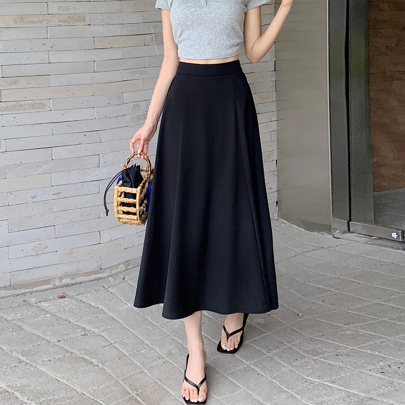 夏季女装批新款发百搭大码高腰大摆A字伞裙气质垂感中长款半身裙 - 图1