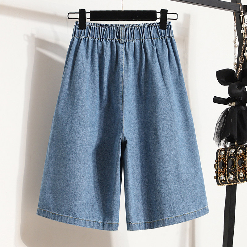 夏季女装批新款发时尚高腰显瘦阔腿中裤宽松大码胖mm牛仔五分裤潮,淘宝优惠券,粉丝福利购,淘宝优惠卷