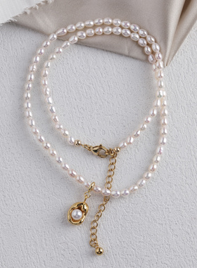 金豌豆正圆极光淡水珍珠定制钛钢镀金不褪色吊坠baby珍珠项链单坠